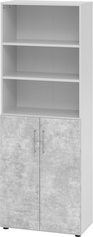 bümö Aktenregal & Schrank abschließbar, Büroschrank Regal Kombination Holz 80cm breit in Grau/Beton - abschließbarer Schrank für's Büro & Arbeitszimmer, Büro Möbel Ordnerschrank, 968T3-5-M-BS Bild 1