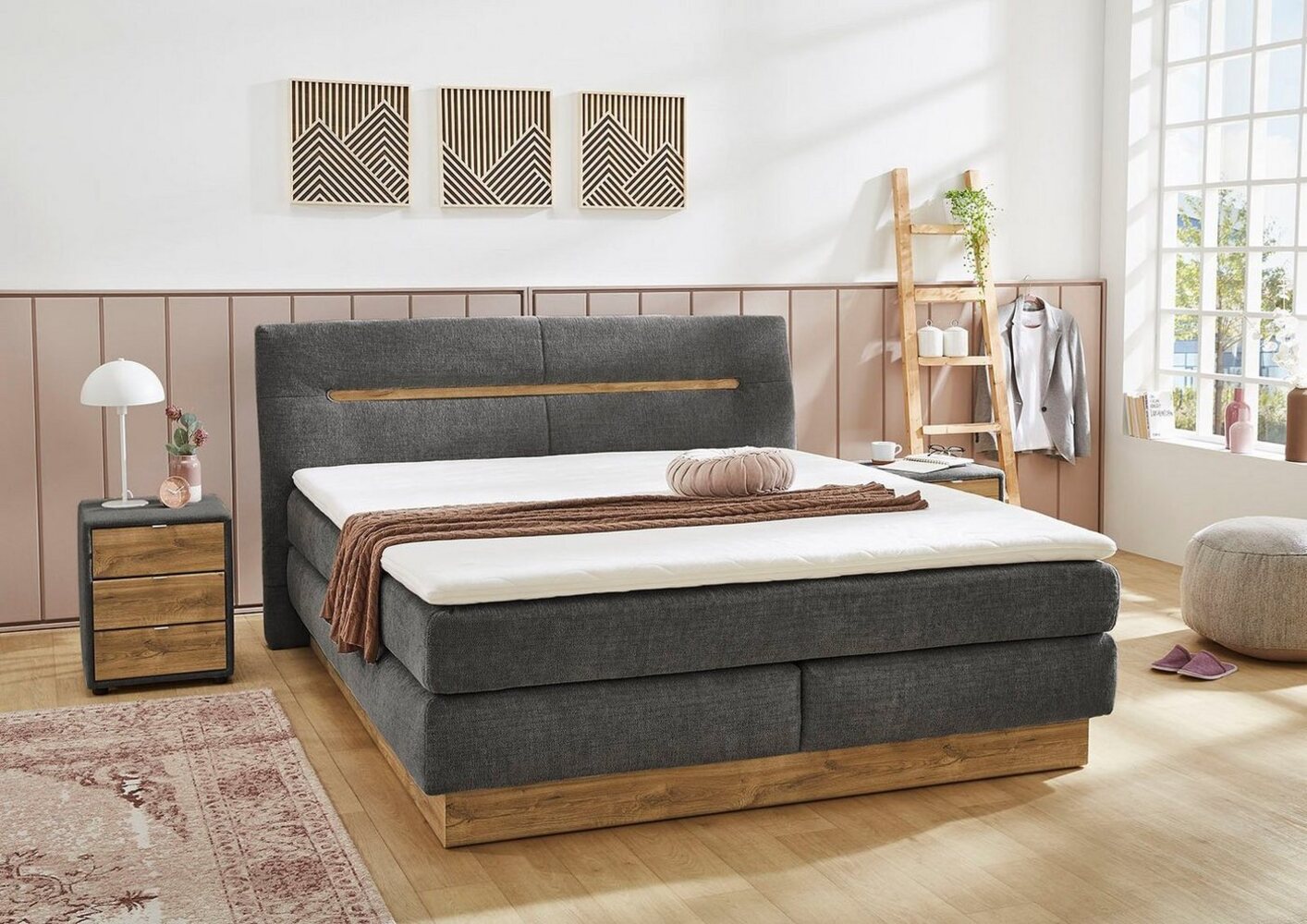 Jockenhöfer 'Nika Mix' Boxspringbett, 180x200 cm, Chenille Dunkelgrau Bild 1
