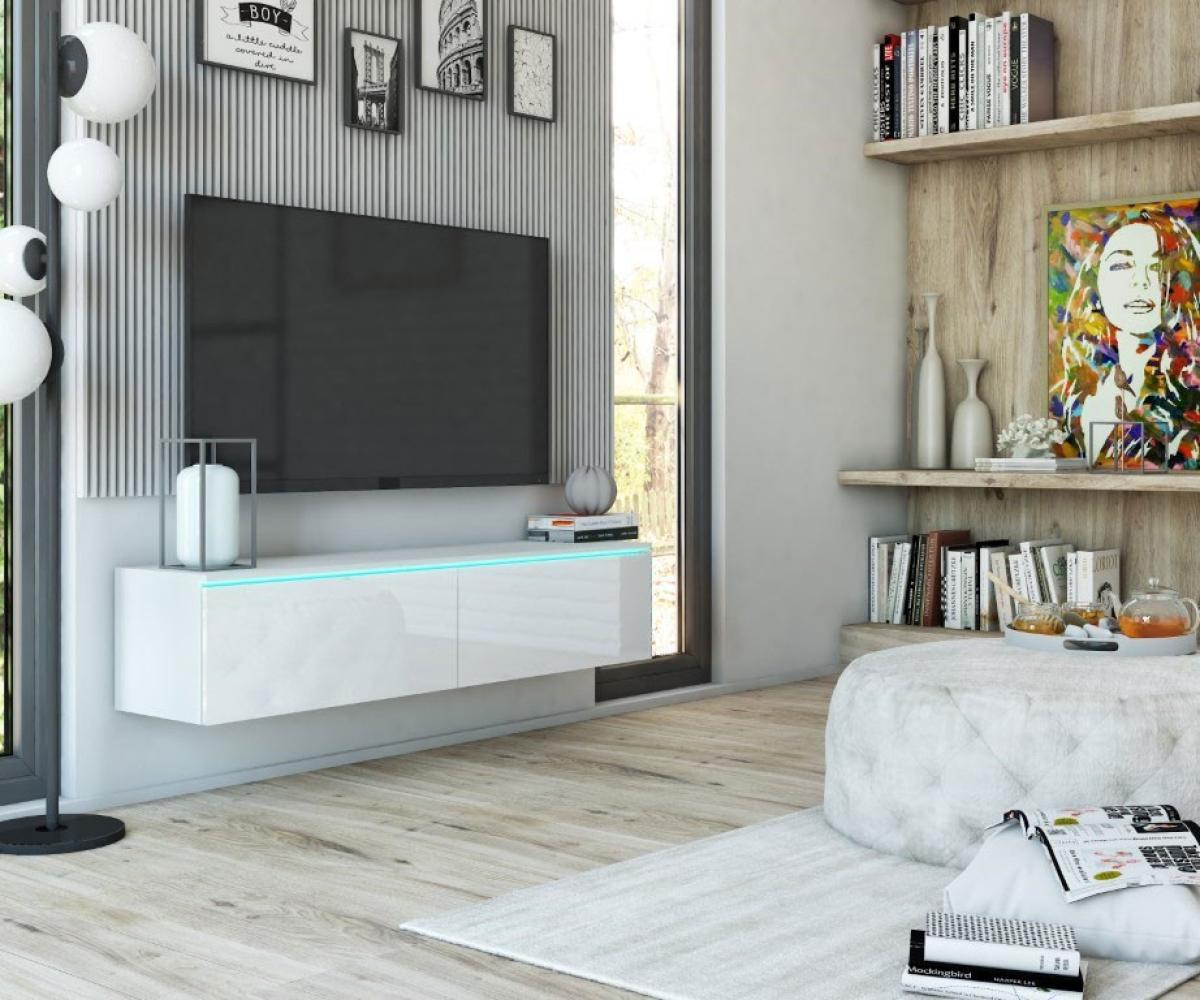Lowboard "Bruno" TV-Unterschrank 180cm weiß Hochglanz grifflos Bild 1