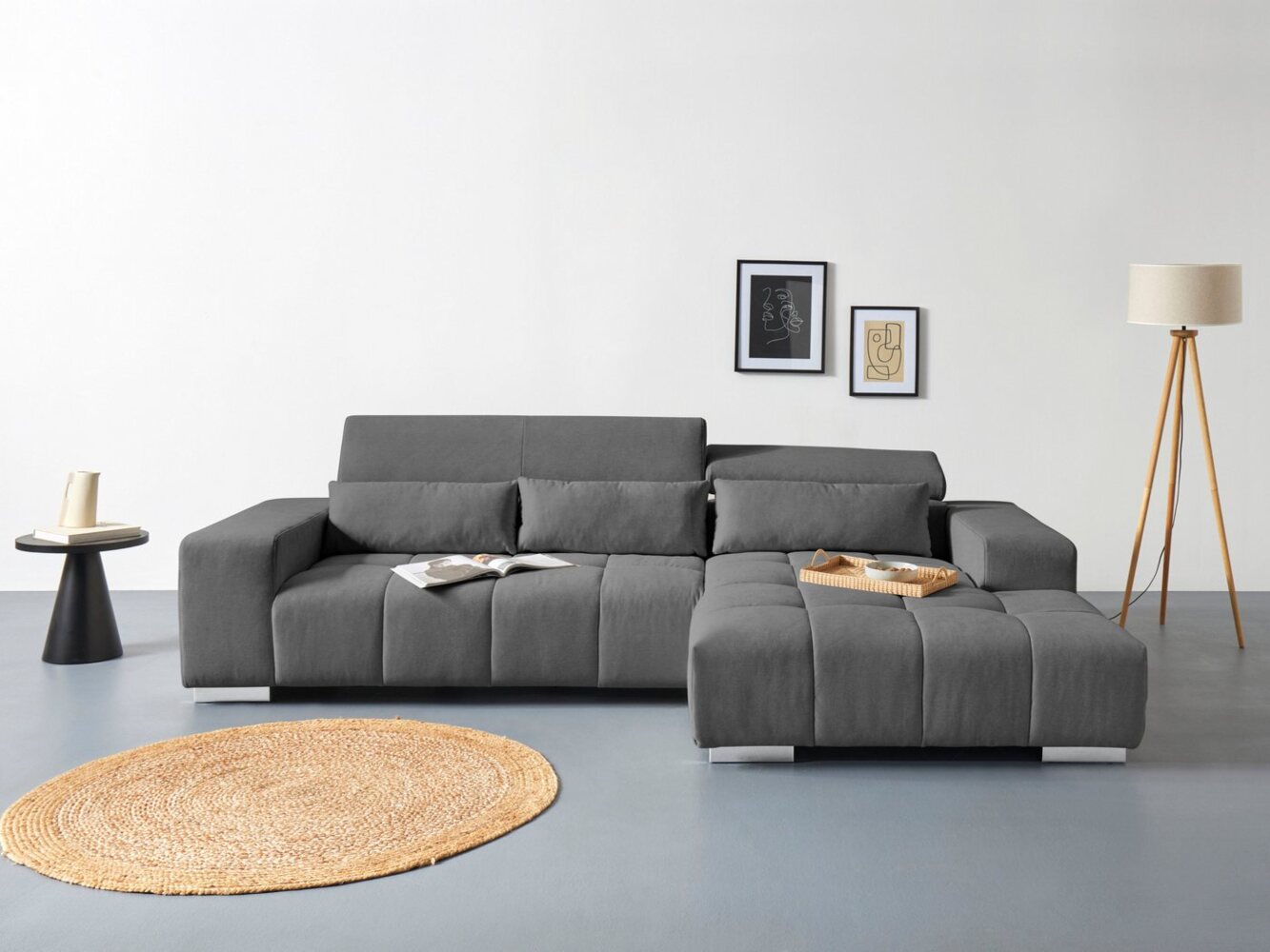 COTTA Ecksofa Orion L-Form, mit Recamiere, inkl. verstellbaren Kopfstützen und 3 Kissen Bild 1