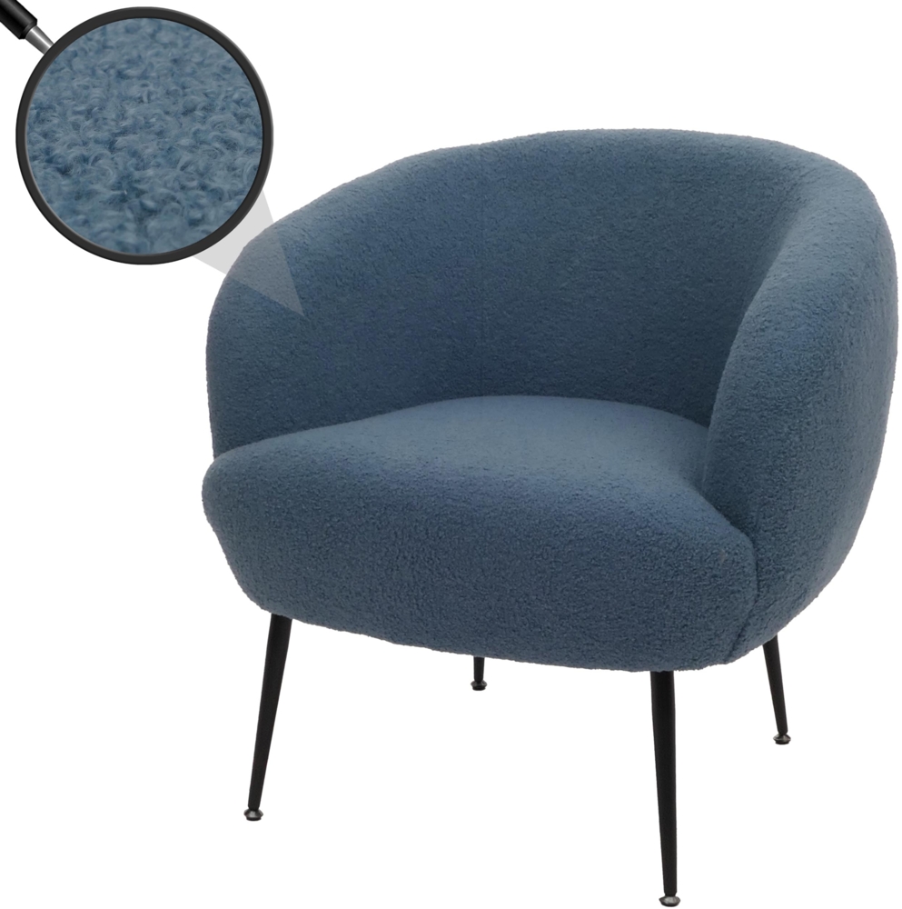 Lounge-Sessel HWC-O37, Cocktail-/Clubsessel Polstersessel Sessel, Stoff/Textil Bouclé (330g/m²) Metall MVG ~ blau Bild 1