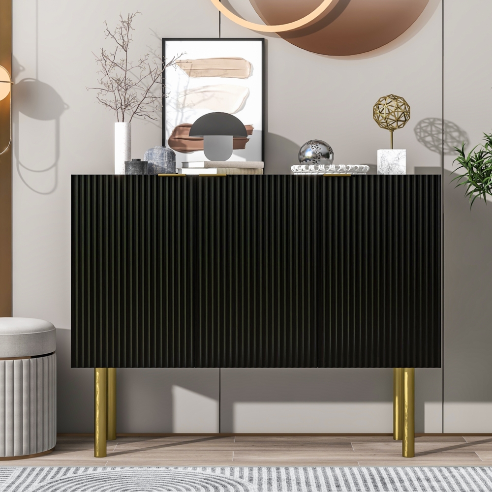 Merax Moderner Sideboard mit robustem MDF, verstellbaren Regalböden und Metallbeinen, geeignet für Esszimmer, Wohnzimmer und Küche, Schwarz Bild 1