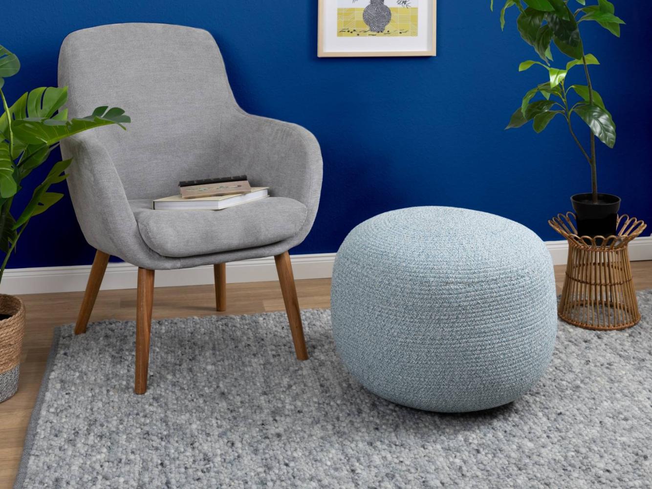 Sitzkissen Bali Pouf, Farbe: Hellblau meliert, Größe: 55x55x45 cm Bild 1