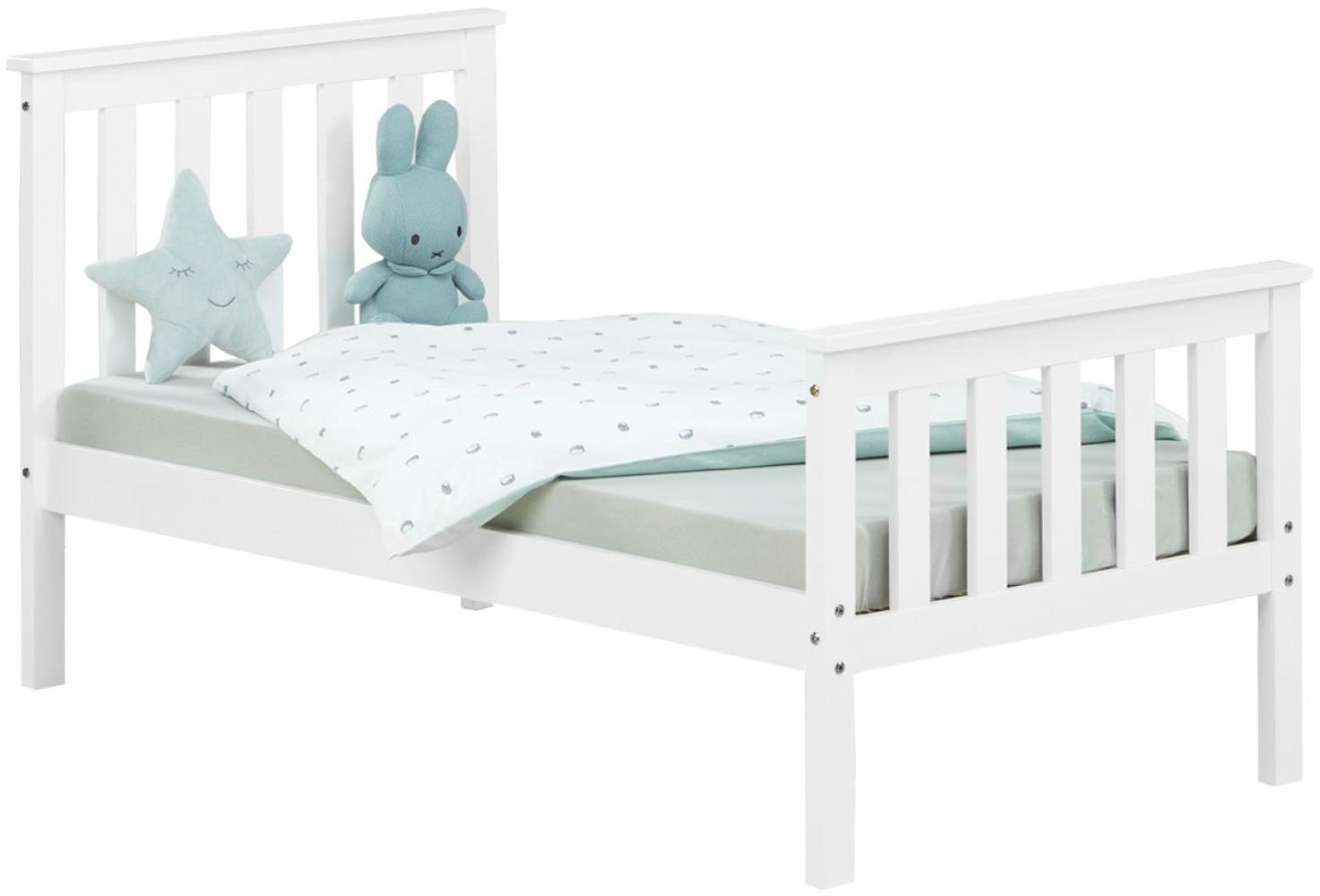 Homestyle4u Juniorbett, Kinderbett, Jugendbett, Holzbett, Bettgestell, Weiß, 70x140 cm Bild 1