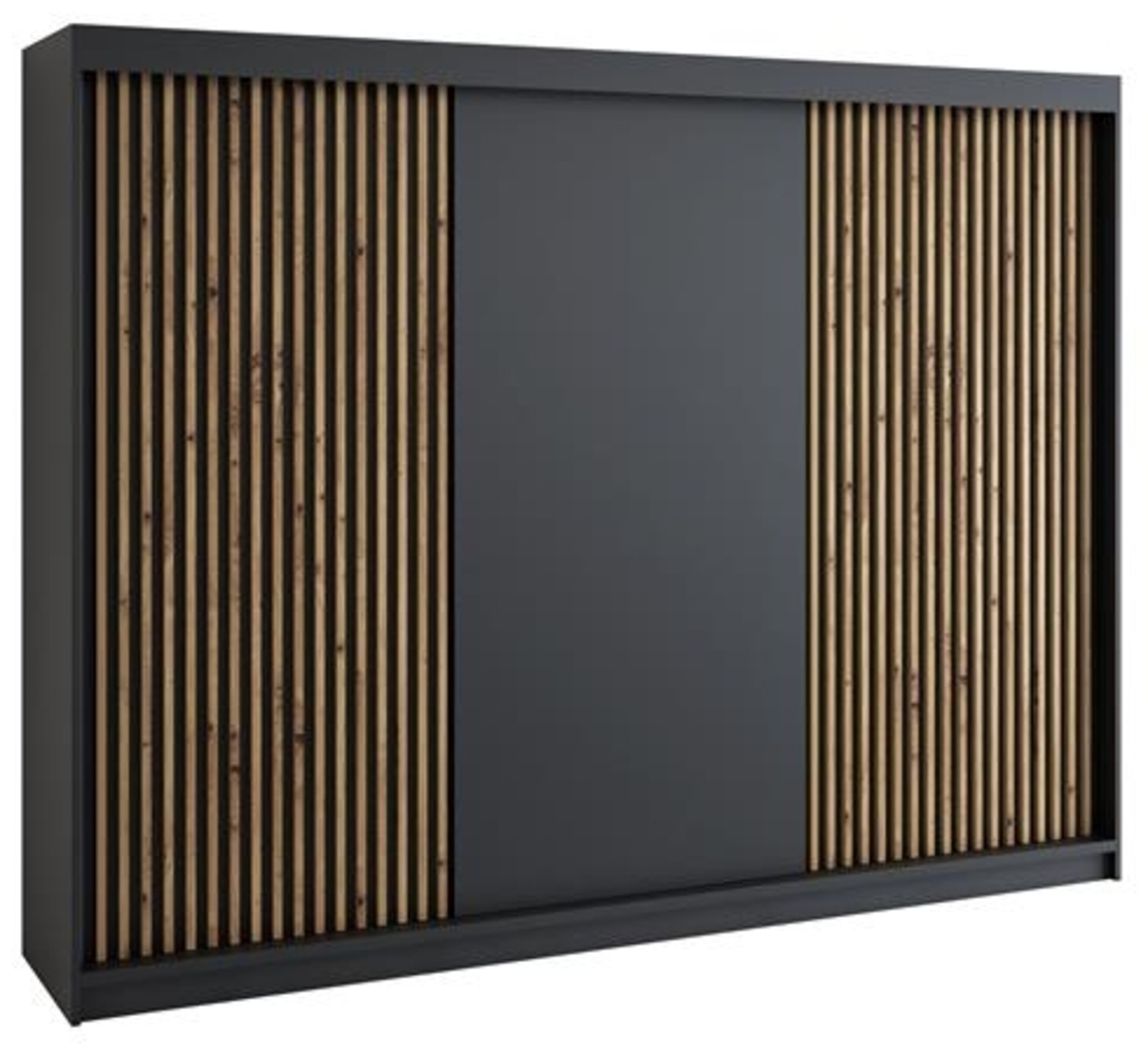 A&J MöbelLand Schwebetürenschrank IOSA 200 cm mit 4 Schubladen, und 3D Lamellen Bild 1