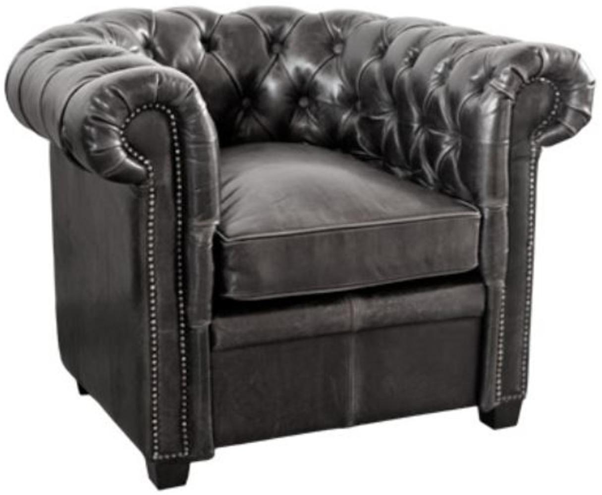 Casa Padrino Luxus Echtleder Sessel Vintage Schwarz 95 x 88 x H. 73 cm - Chesterfield Möbel Bild 1