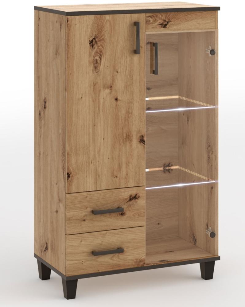 Standvitrine Highboard Pola 80x40x132cm Artisan Eiche 2-türig Bild 1