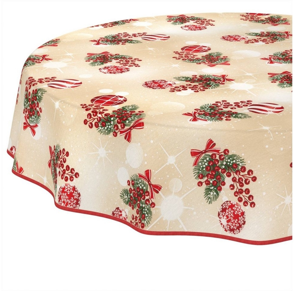 ANRO Tischdecke Weihnachten abwaschbare Weihnachtstischdecke (Einzelstück 1-tlg), Schmutzabweisend Weihnachten Beige Rund 100cm Bild 1