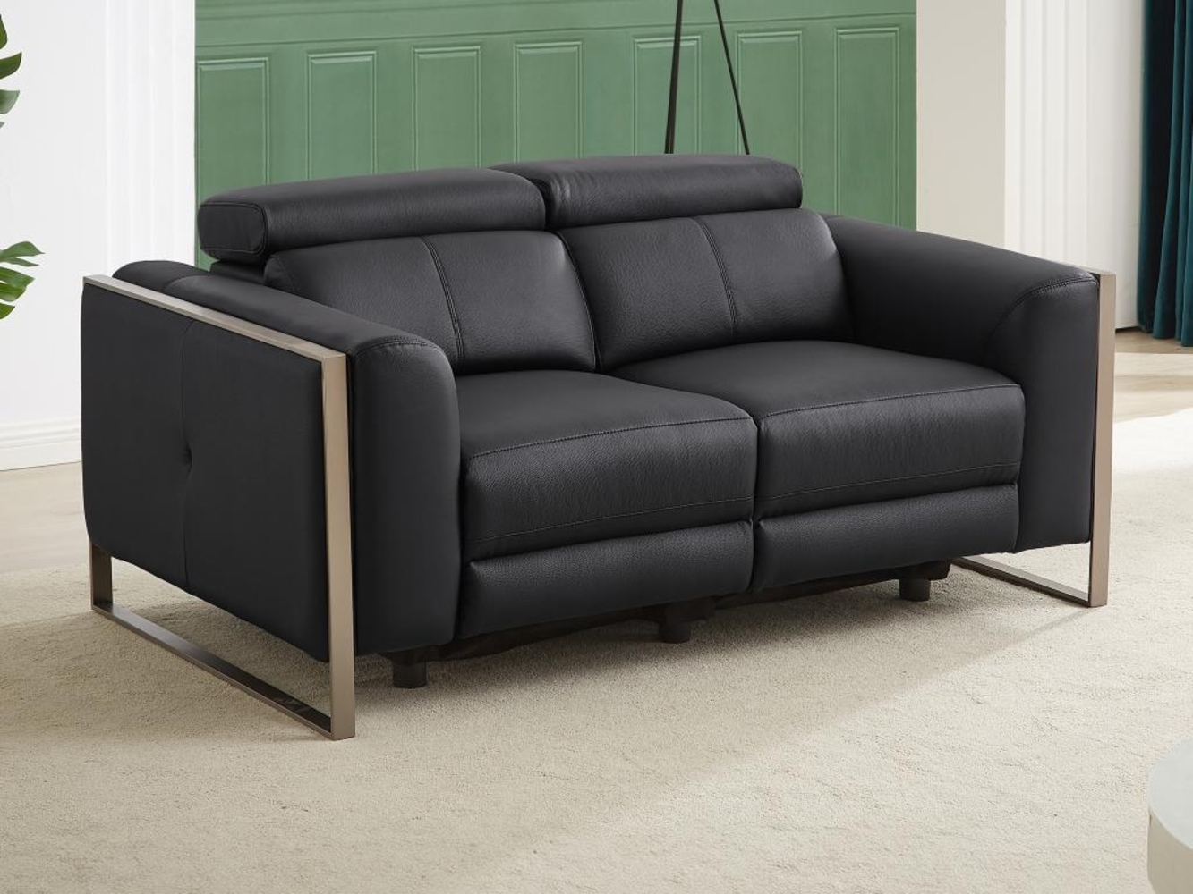 Vente-unique - Relaxsofa 2-Sitzer elektrisch - Leder - Schwarz - DAVOLI Bild 1