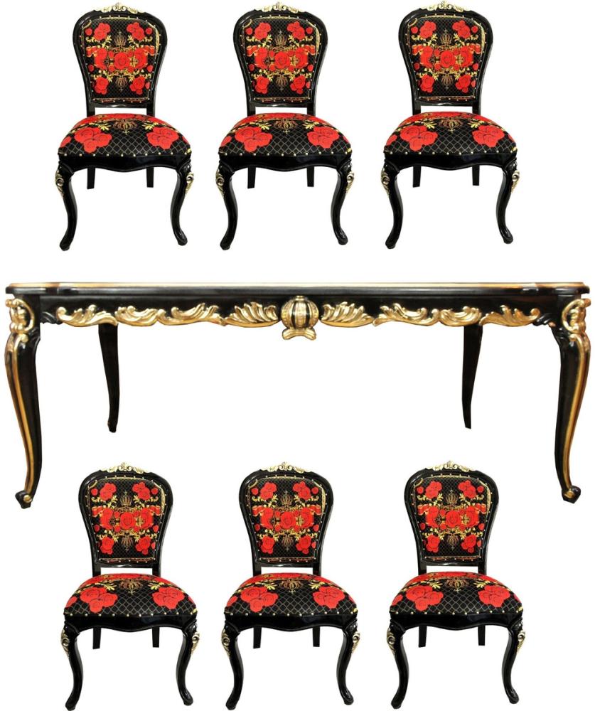 Pompöös by Casa Padrino Barock Luxus Esszimmer Set - Pompööser Barock Esstisch mit Glasplatte und 6 Stühlen designed by Harald Glööckler - Barock Esszimmermöbel Bild 1