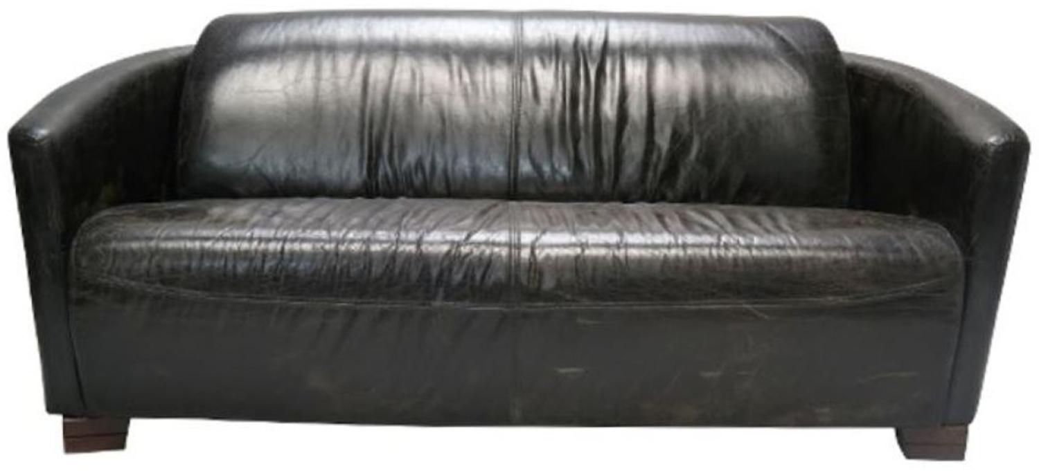 Casa Padrino Echtleder 3er Sofa Vintage Schwarz 165 x 85 x H. 69 cm Bild 1