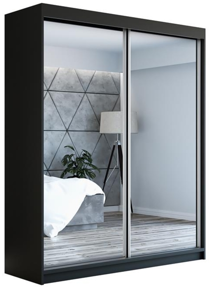 Schwebetürenschrank HARMONIA 2-türig Schrank 180 cm (mit Spiegel) Farbe: Schwarz Bild 1