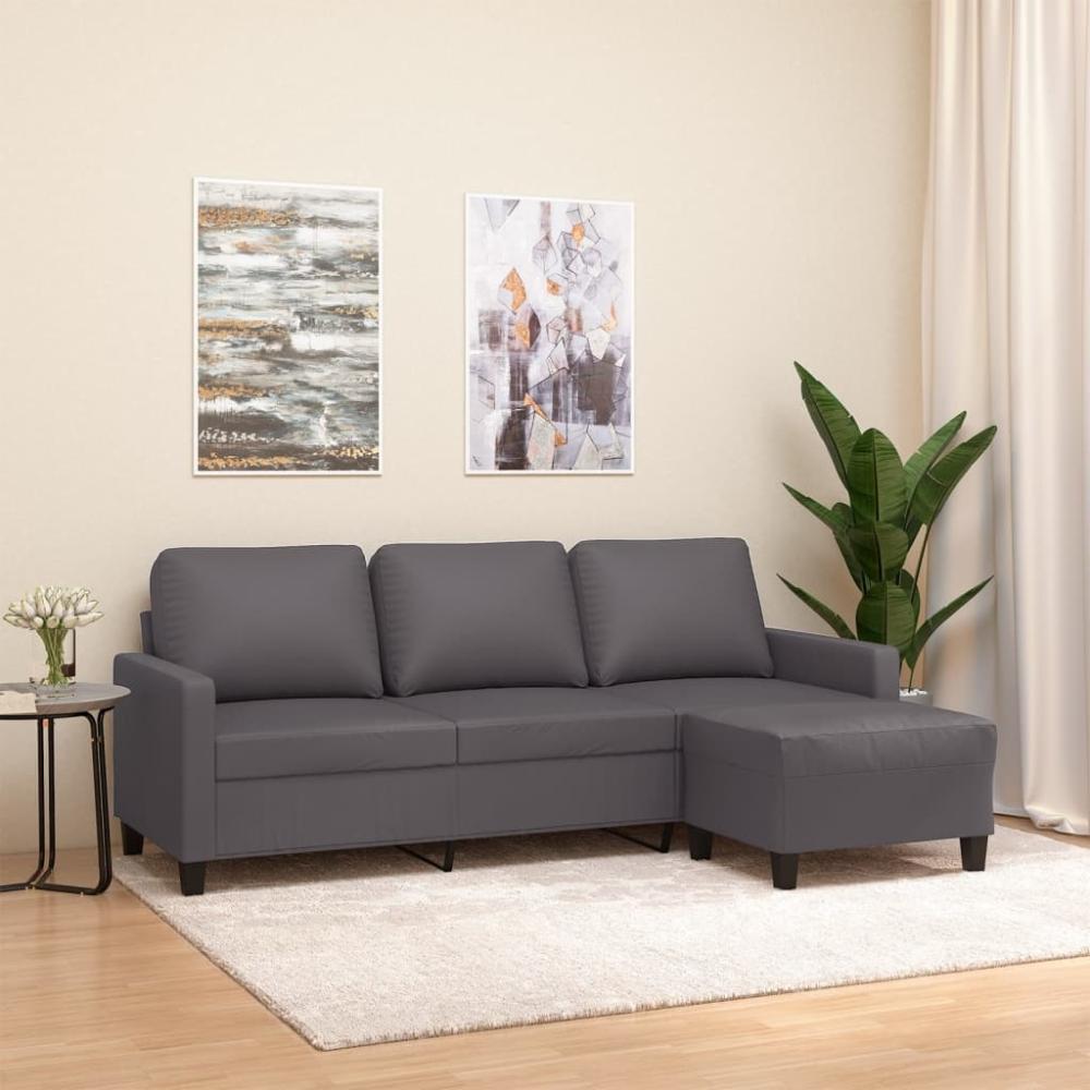 vidaXL 3-Sitzer-Sofa mit Hocker Grau 180 cm Kunstleder 3201026 Bild 1