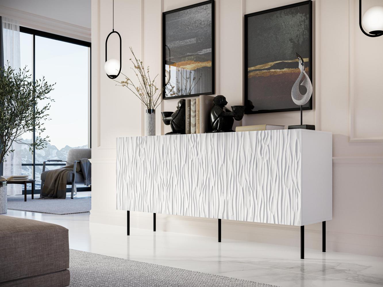 Domando Sideboard Forli M1 Modern Breite 152cm, aufwändig gefräste Fronten, hohe Füße in Weiß Matt Bild 1