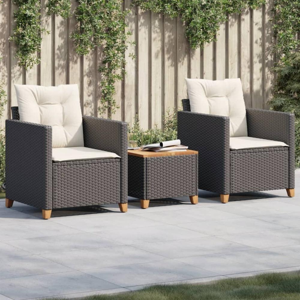 vidaXL 3-tlg. Bistro-Set mit Kissen Schwarz Poly Rattan Akazienholz 366309 Bild 1