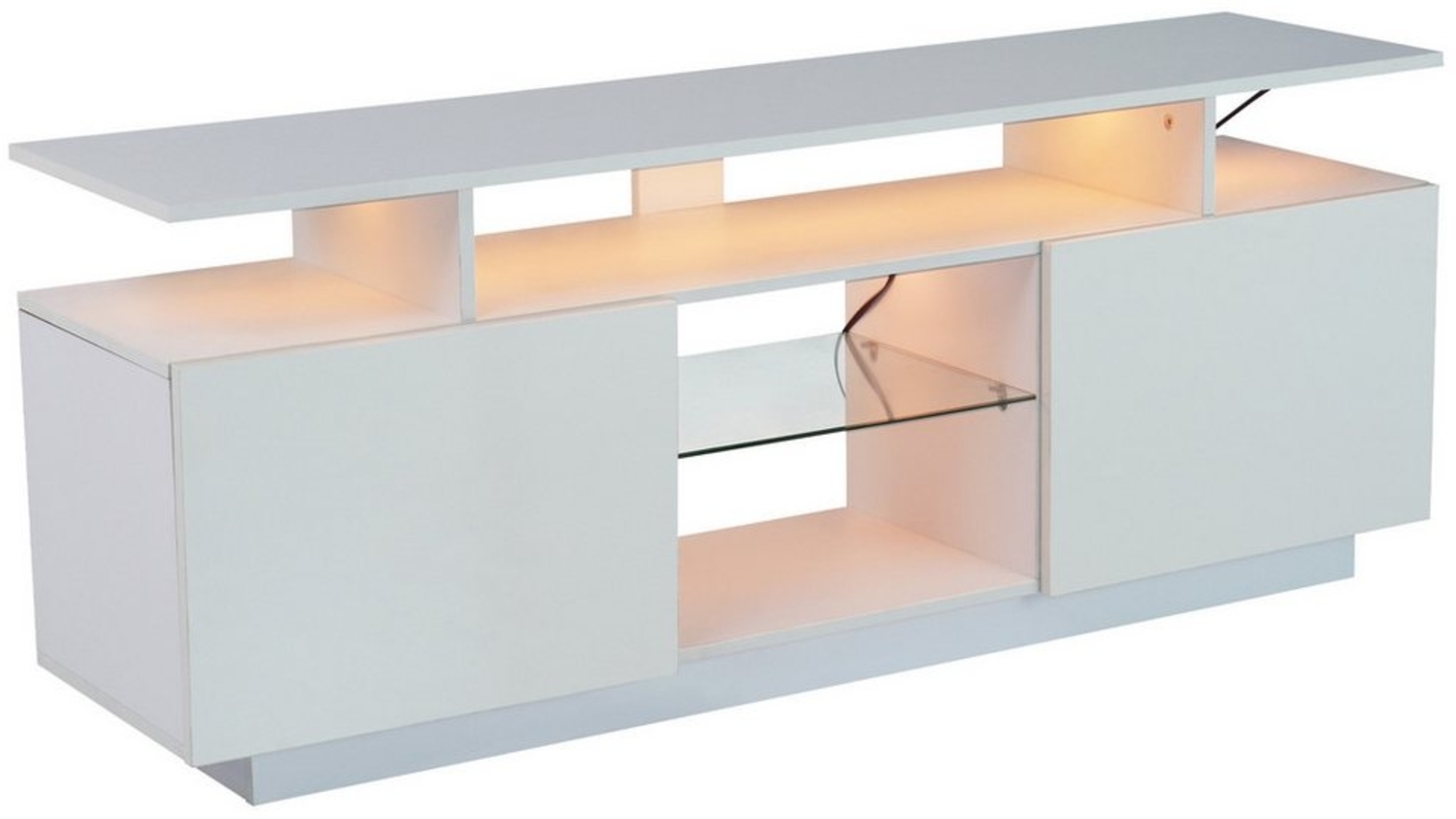 KLAM HOME Lowboard TV-Schrank mit 16-farbiger LED-Beleuchtung TV-Board Fernsehschrank (hochglänzende Türblätter mit Glasfächern), Aufbewahrungsschrank für 60 Zoll TV Kommode für Wohnzimmer Bild 1