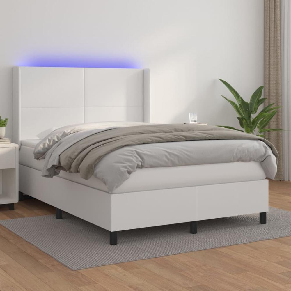 vidaXL Boxspringbett mit Matratze & LED Weiß 140x190 cm Kunstleder 3139260 Bild 1