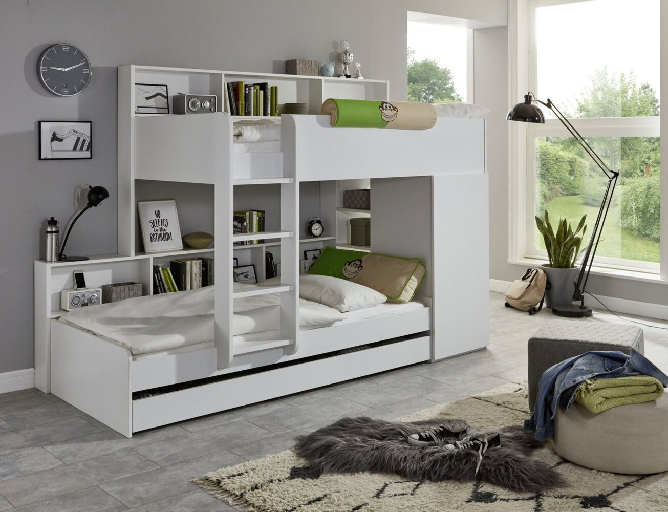 Relita Etagenbett, 2 Schlafgelegenheiten, Kleiderschrank, Regalablagen u. Bettschublade Bild 1