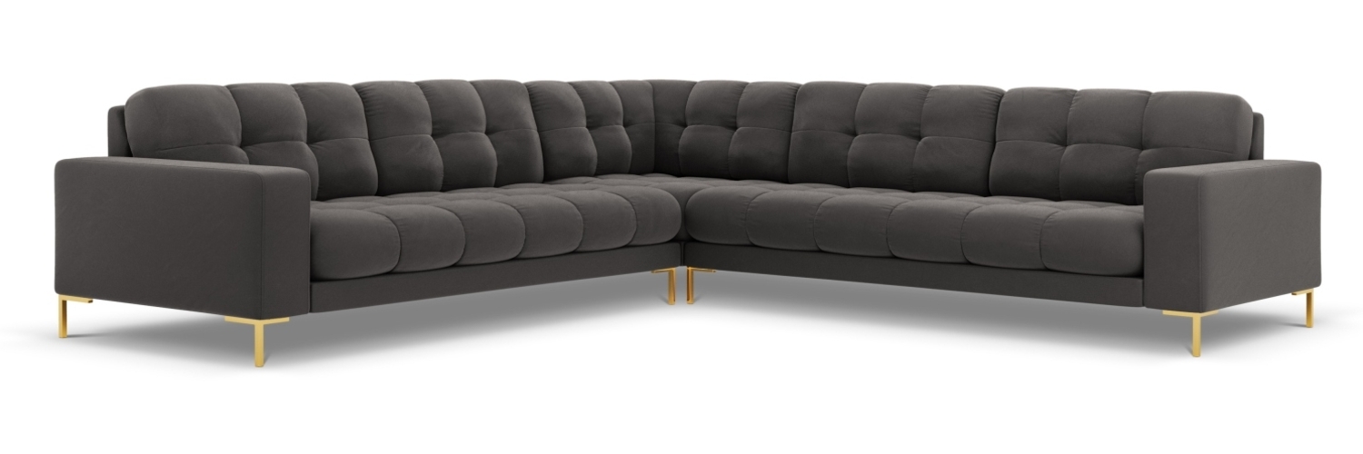 Micadoni Symmetrisches Ecksofa Mamaia 6-Sitzer Samtstoff Bluvel Dunkelgrau goldene Beine Bild 1