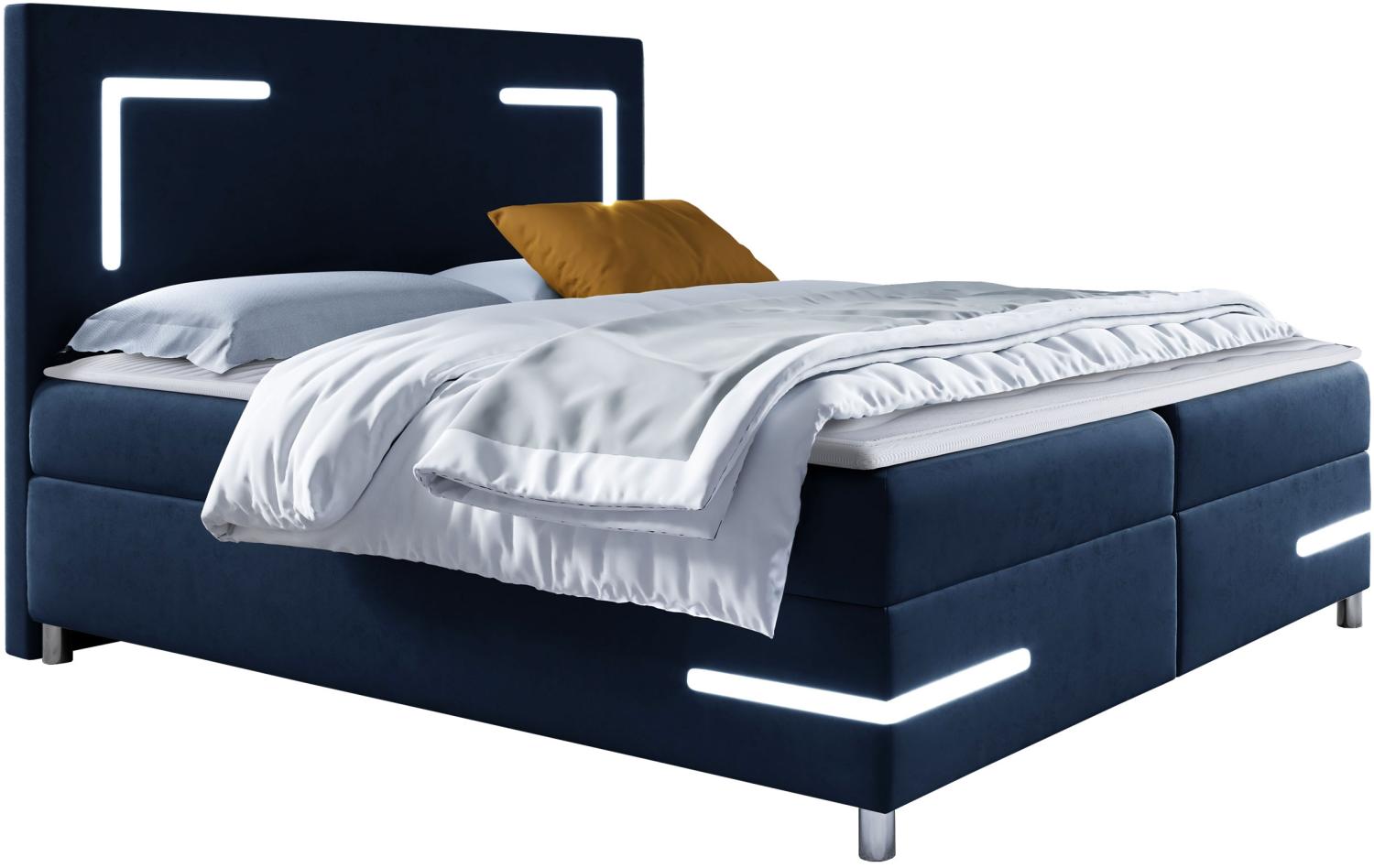 Boxspringbett Leleni LED, Blau, 180 x 200 cm Bild 1