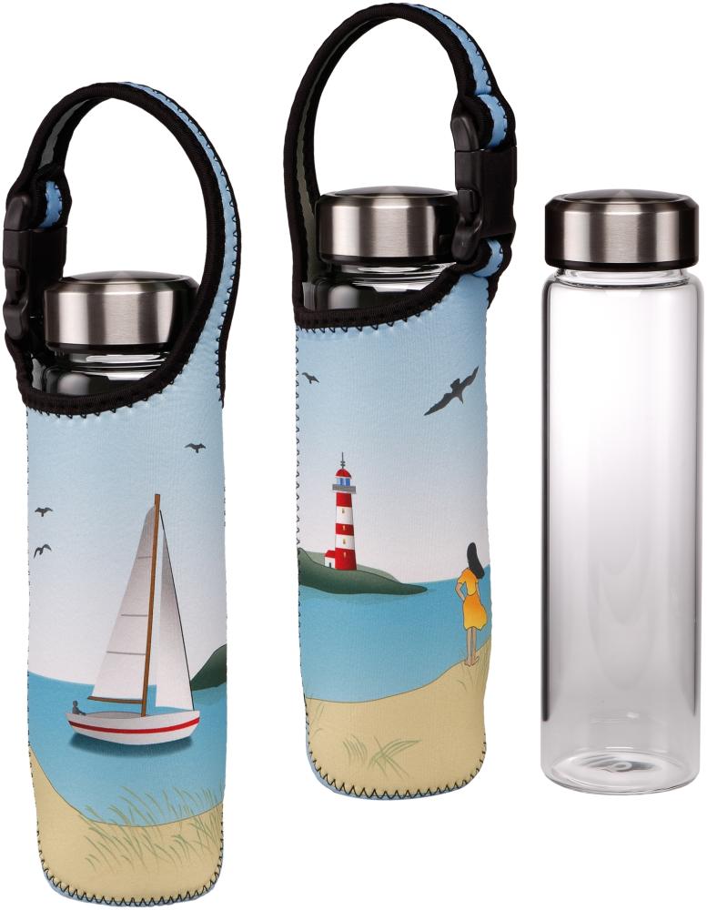 Goebel Trinkflasche Ocean Love, Glasflasche mit Neoprenhülle, Scandic Home, Glas-Kombi, Bunt, 700 ml, 23101571 Bild 1