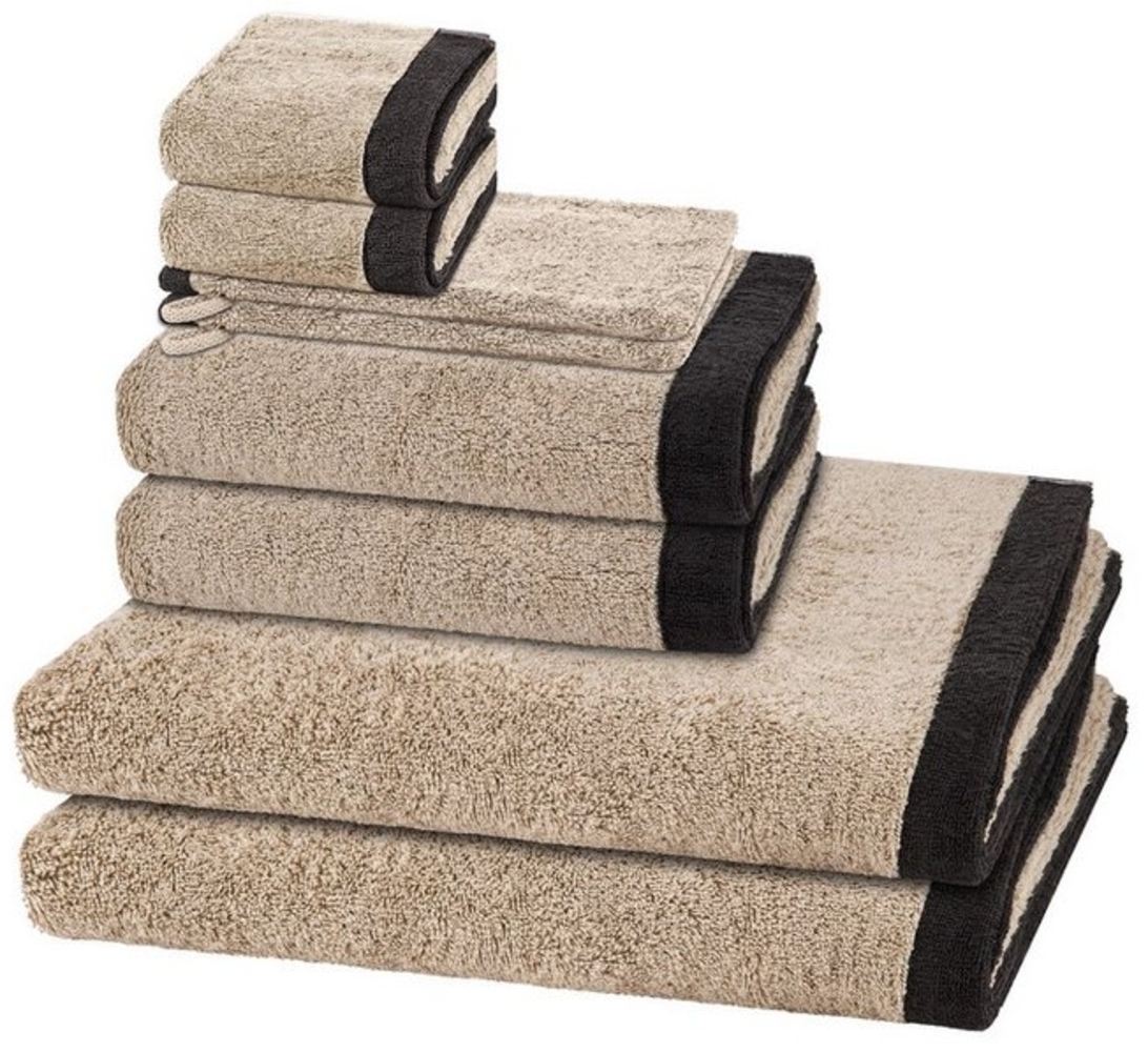 Cawö Lifestyle Splash 8 tlg. Frottier-Set - 2 X Handtuch (50 X 100cm), 2 X Duschtuch (70 X 140cm), 2 X Gästetuch (30 X 50cm), 2 X Waschhandschuh (16 X 22cm) - 522 g/m2 - Leinen / basalt Bild 1