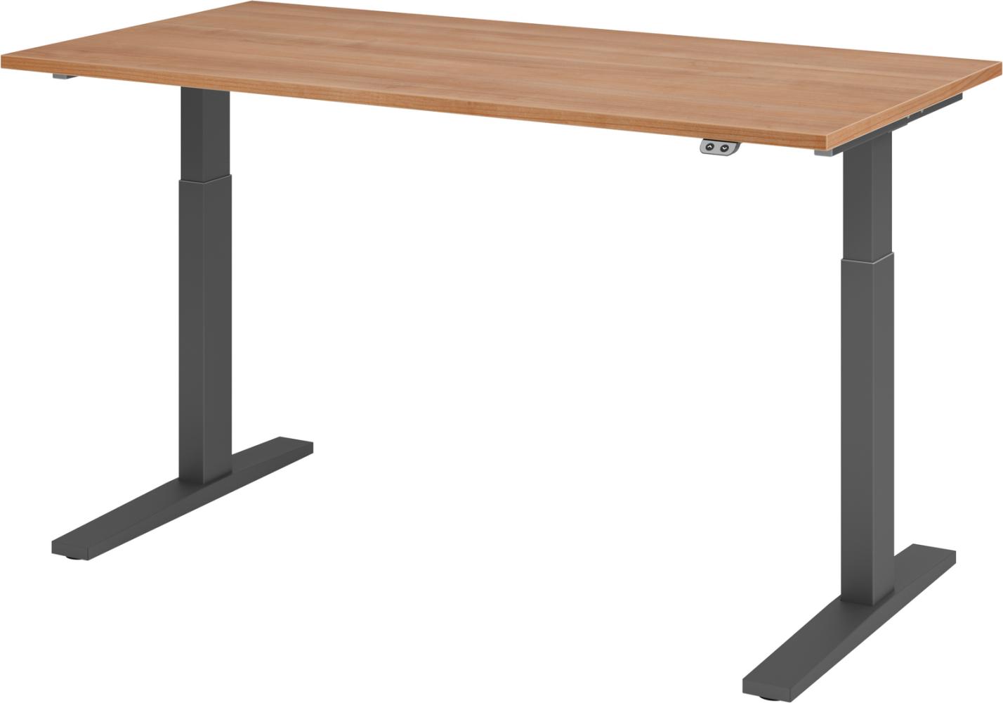 bümö elektrisch höhenverstellbarer Schreibtisch 160x80 cm in Nussbaum, Gestell graphit - Schreibtisch höhenverstellbar elektrisch, elektrischer Schreibtisch & Gaming Tisch, XMKA-Serie Bürotisch, XMKA16-N-G Bild 1