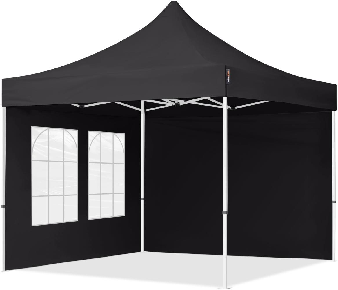 3x3 m Faltpavillon, ECONOMY Stahl 30mm, Seitenteile mit Sprossenfenstern, schwarz Bild 1