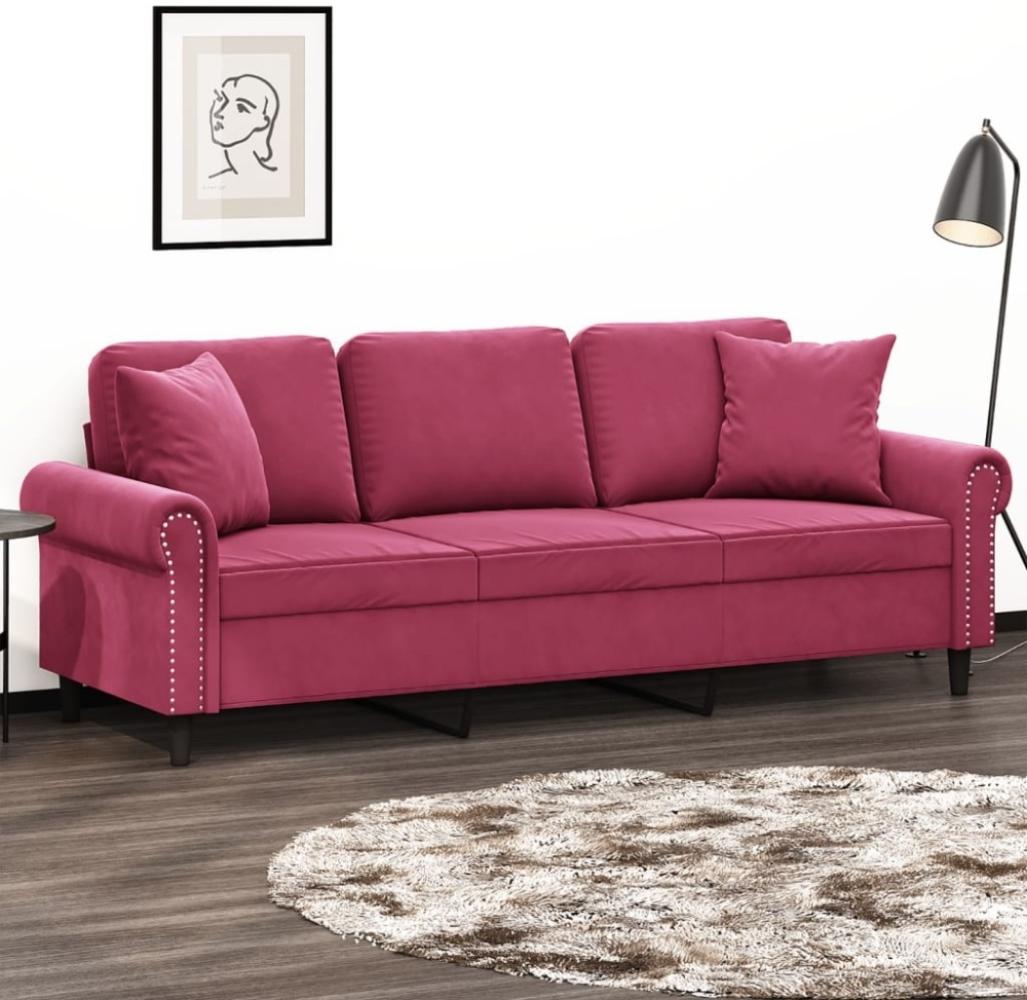 vidaXL 3-Sitzer-Sofa mit Zierkissen Weinrot 180 cm Samt Bild 1