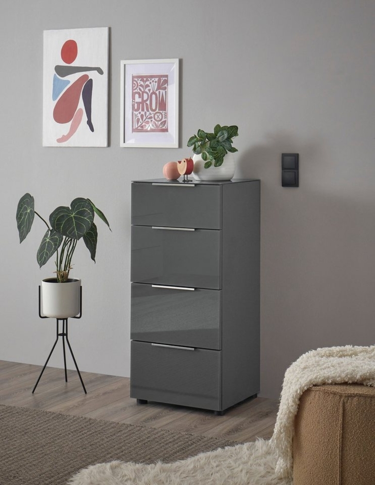 HBZ Kommode Santorin Mehrzweckschrank mit Schubkästen, BxHxT 45 x 99 x 40 cm (1 St), Mit 4 Schubkästen mit Softclose, Glasfront und Glasoberboden Bild 1