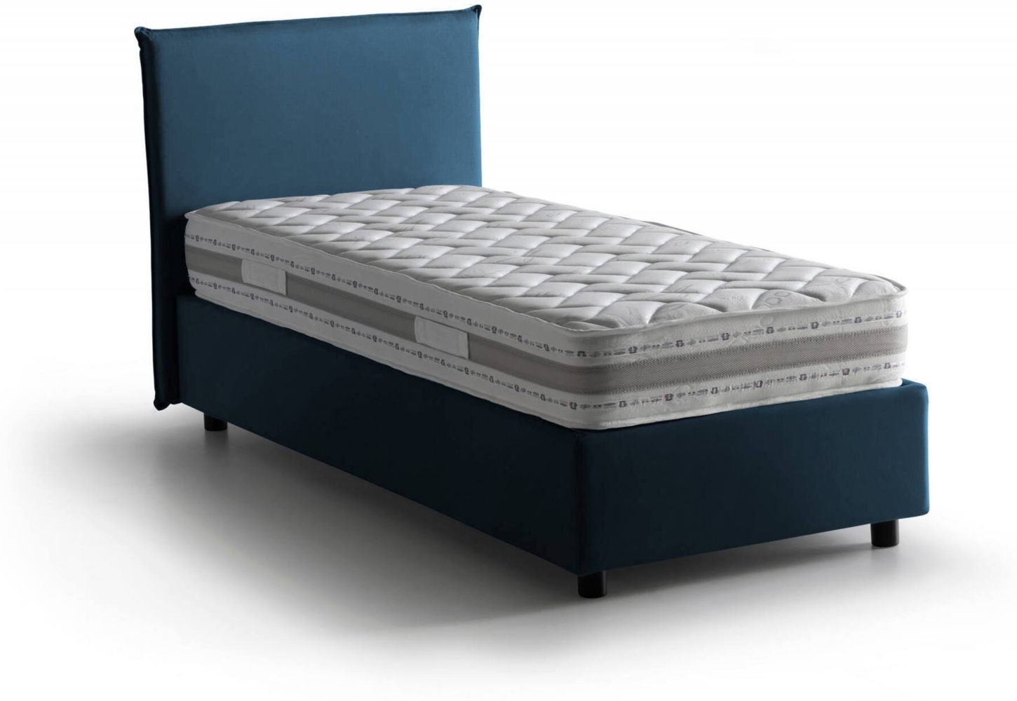 Dmora Arminius-Einzelbett, Bettkasten mit Stoffbezug, 100 % Made in Italy, Öffnung vorne, inklusive Matratze 90 x 190 cm, Blau Bild 1