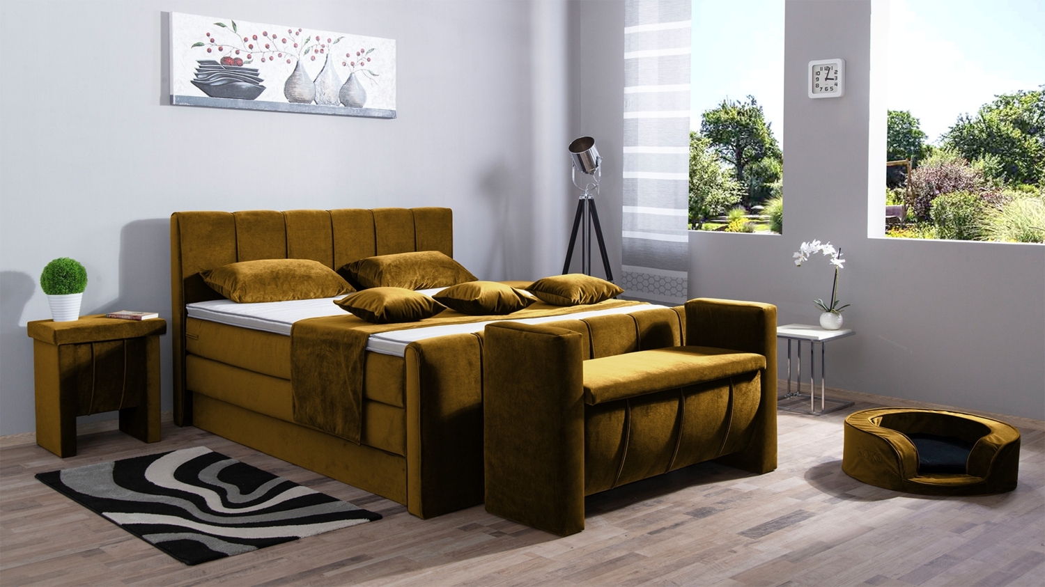 Meisterbetten Boxspringbett Roki 240x200 in VS-Olive, Matratzenbezug Nano, Ergoflex-Topper, mit Fussteil Bild 1