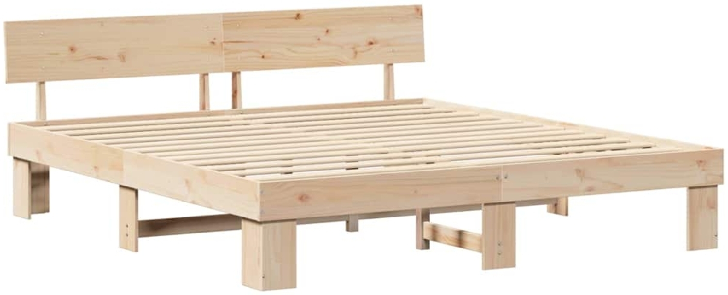 vidaXL Bettrahmen mit Kopfteil Braun 200 x 200 cm Massives Kiefernholz 3382289 Bild 1