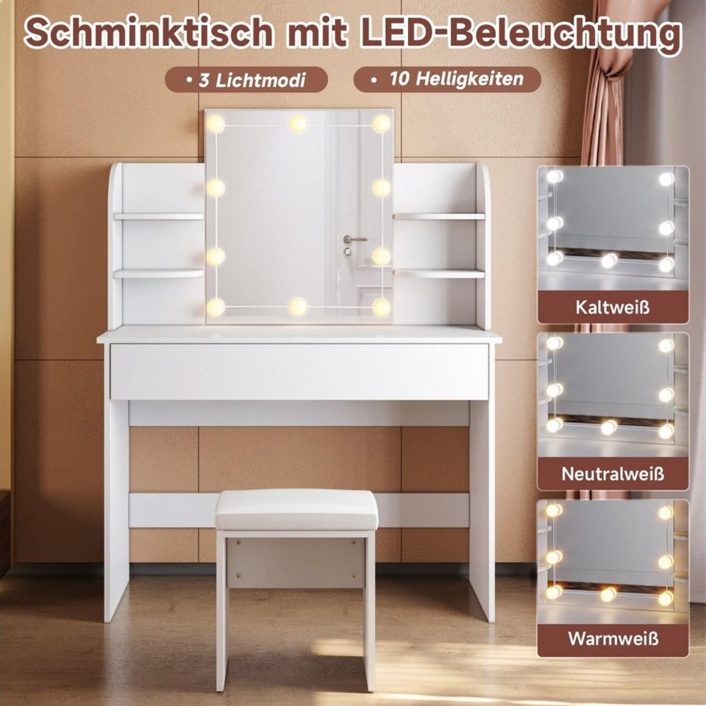 SONNI Schminktisch Moderne weiße Schminktische mit LED-Beleuchtung, einstellbare Helligkeit Bild 1