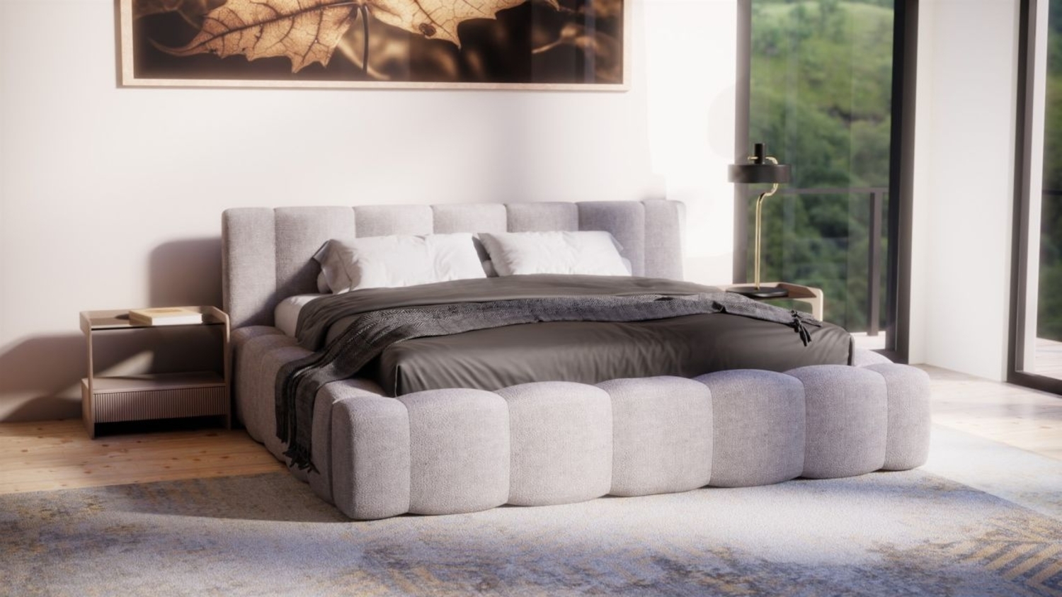 Polsterbett Doppelbett LIZETH 120x200cm Komplettset Stoff Perfect Harmony Hellgrau Bild 1