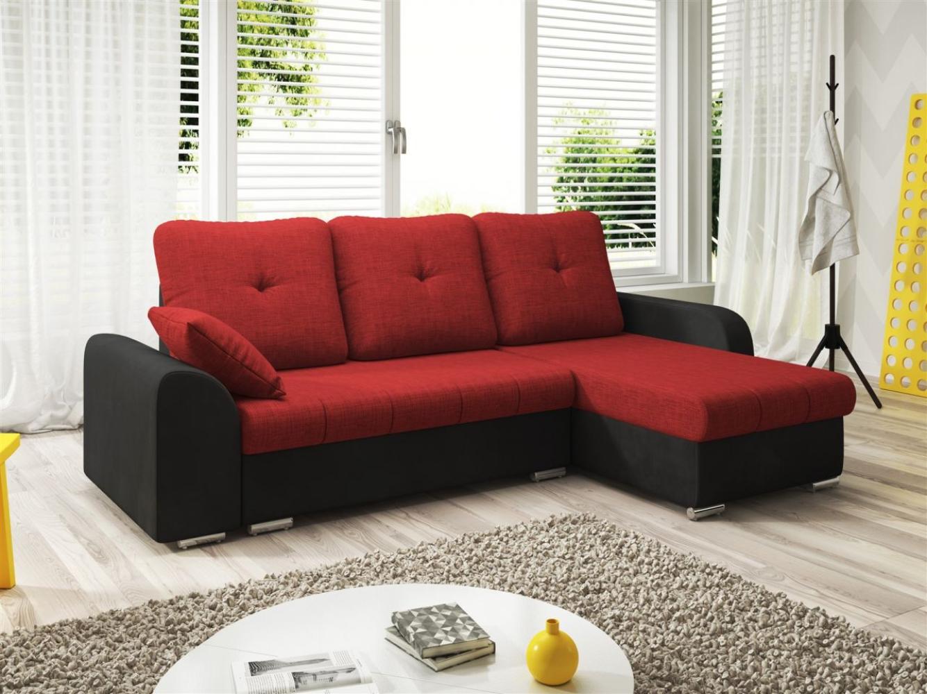 Ecksofa Sofa DEKOS mit Schlaffunktion Schwarz / Rot Ottomane Rechts Bild 1