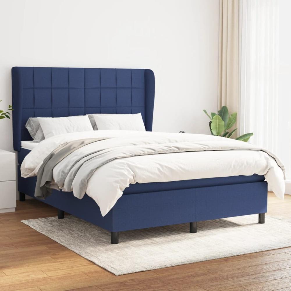 Boxspringbett mit Matratze Stoff Blau 140 x 200 cm, Härtegrad: H2 [3127971] Bild 1