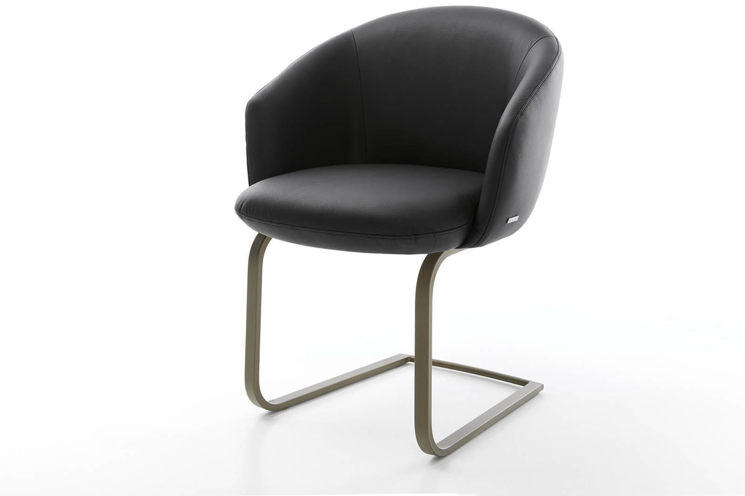 Freischwinger Caja-Flex mit Armlehnen Echt-Leder Schwarz Freischwinger flach Effektfinish Titan Taschenfederkern Bild 1