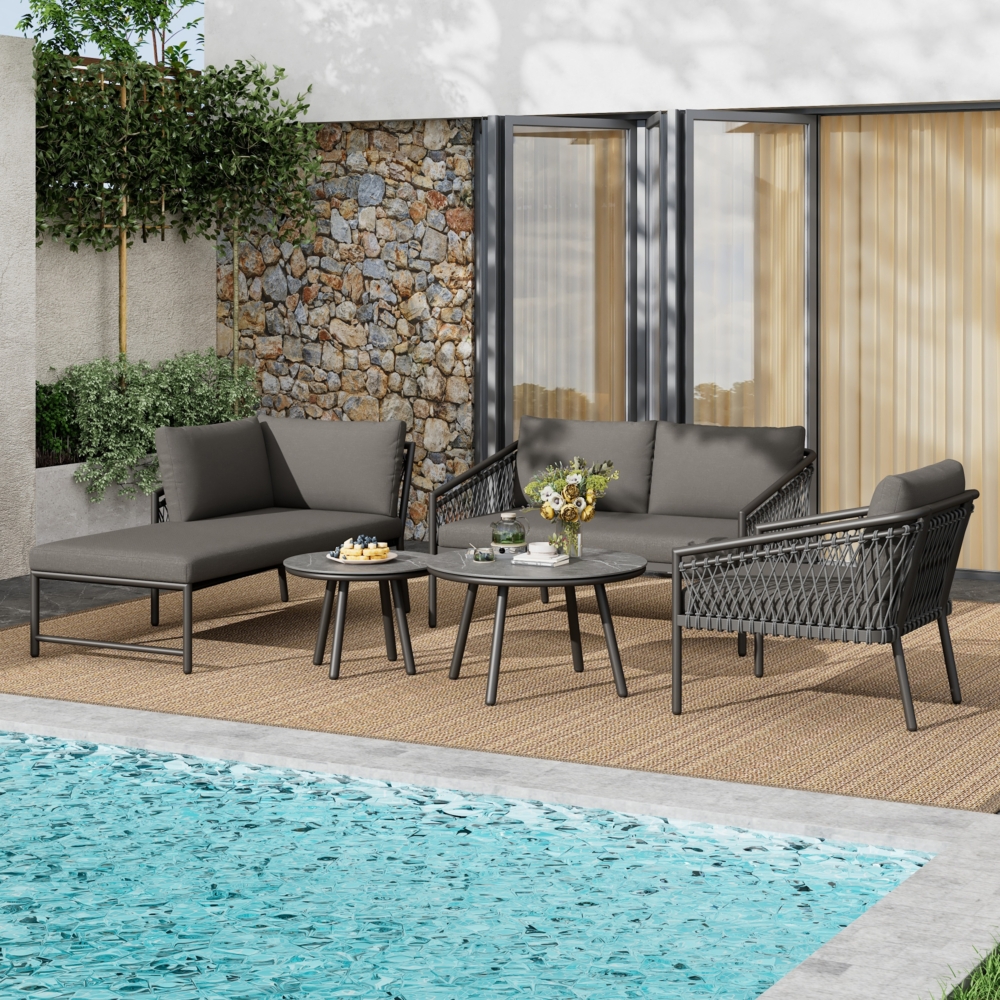 Merax Garten Lounge Set, Seil Gartenmöbel Set, Modernes Outdoor Sofa Set Handgewebtes Seil, Inklusive Aller Sitz- Und Rückenkissen, Balkonset, Garten Und Terrasse, Grau Bild 1