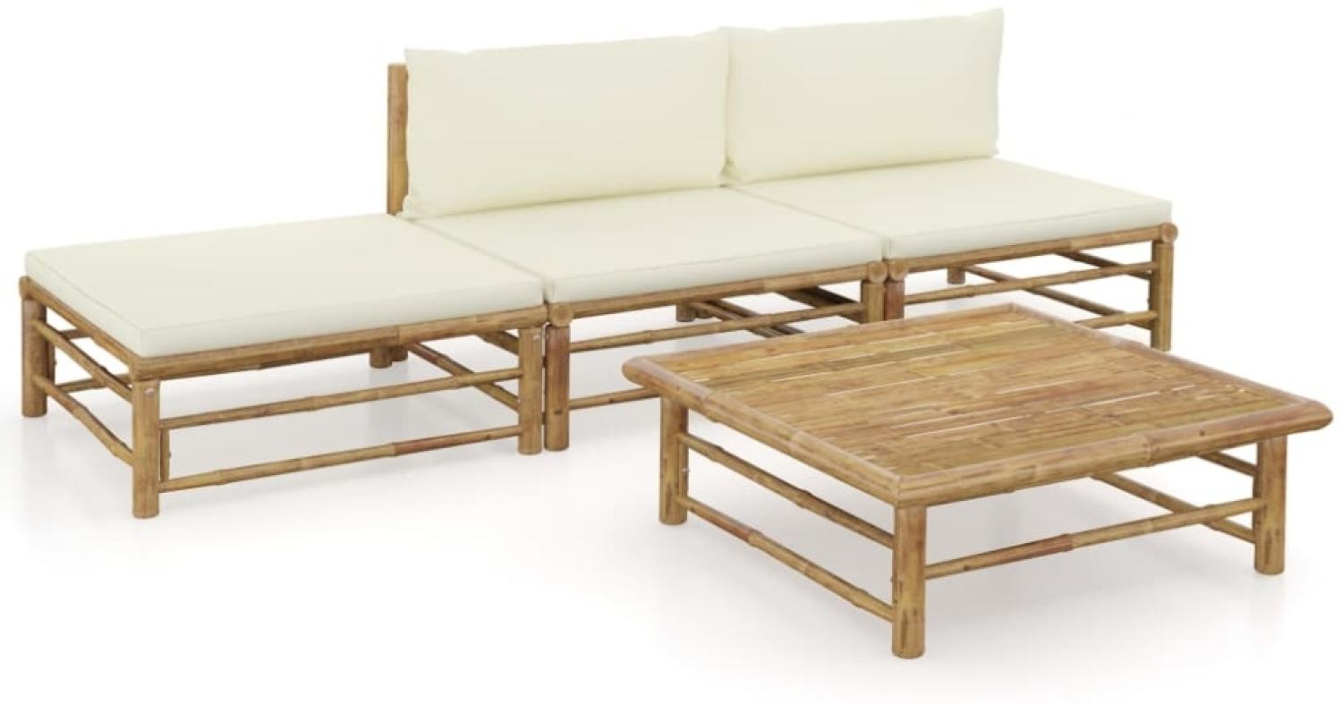 vidaXL 4-tlg. Garten-Lounge-Set mit Cremeweißen Kissen Bambus 3058243 Bild 1