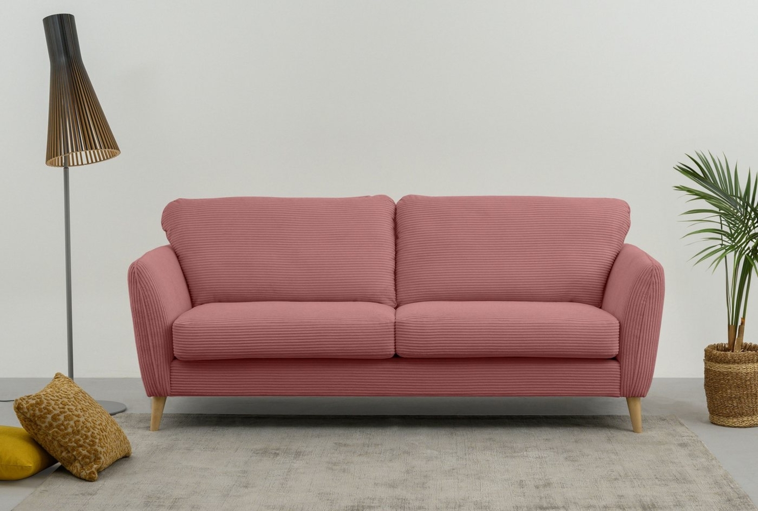 Home affaire 3-Sitzer MARSEILLE 3er Sofa 206 cm, Cord, Flachgewebe, Struktur, Webstoff, Massivholzbeine Eiche, Landhausstil, Wellenunterfederung Bild 1