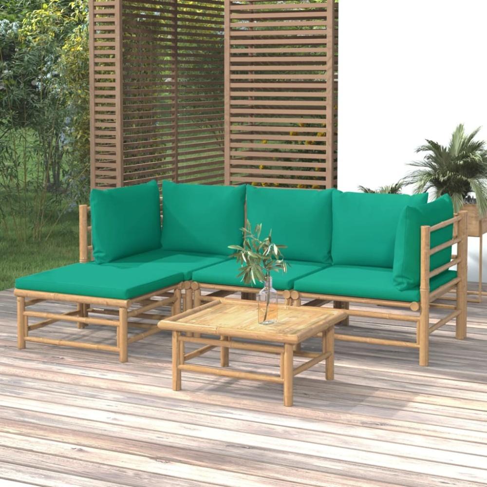 vidaXL 5-tlg. Garten-Lounge-Set mit Grünen Kissen Bambus 3155146 Bild 1