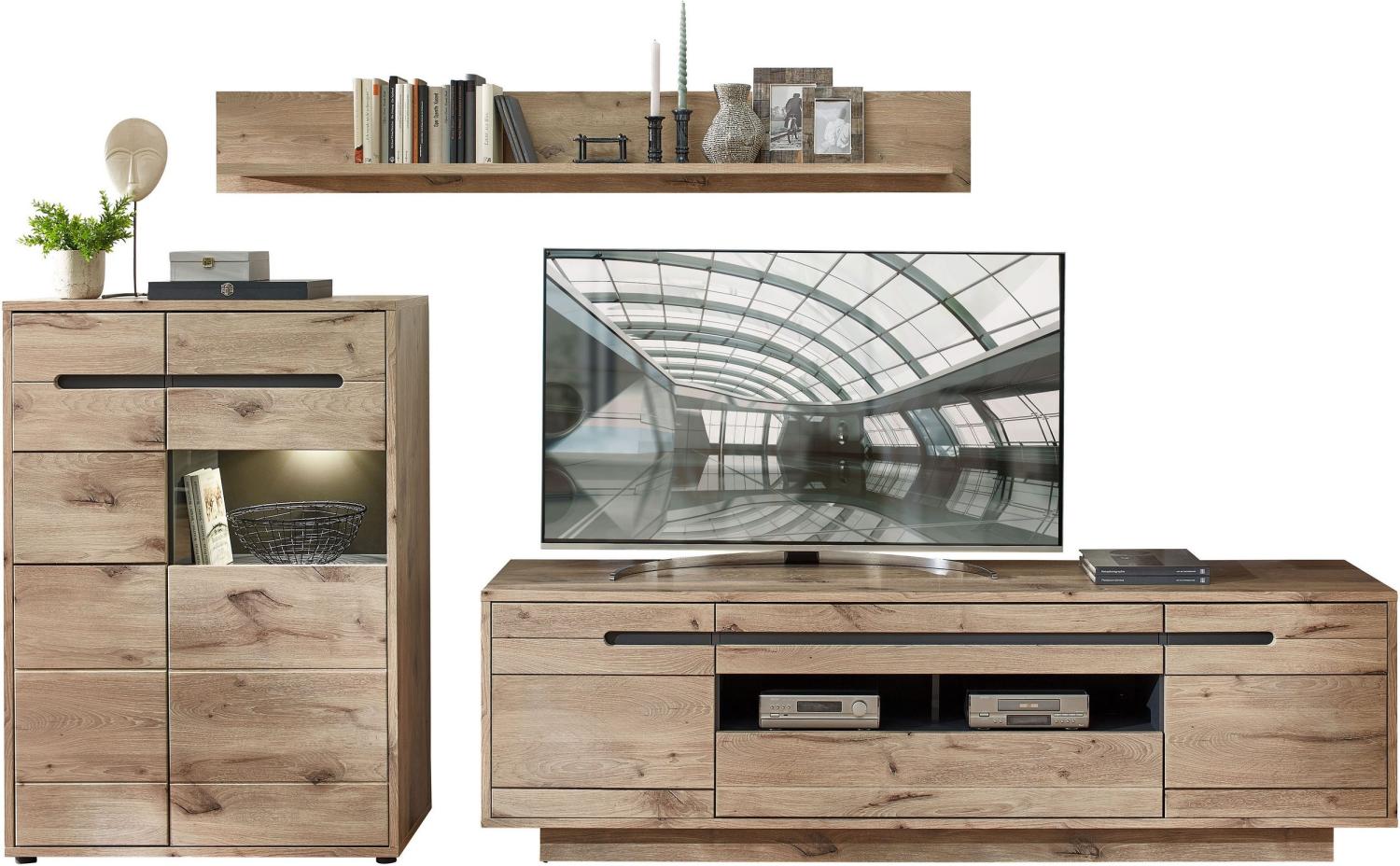 Wohnwand Wohnzimmerschrank BELLANO HH83 Viking Oak Nature mit LED Bild 1