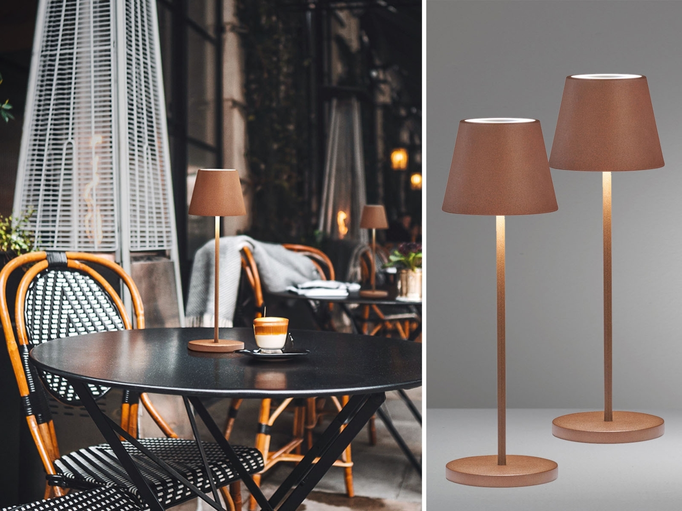 2er SET Akku Tischlampen Rostfarben ohne Kabel mit Ladestation, Höhe 34cm Bild 1