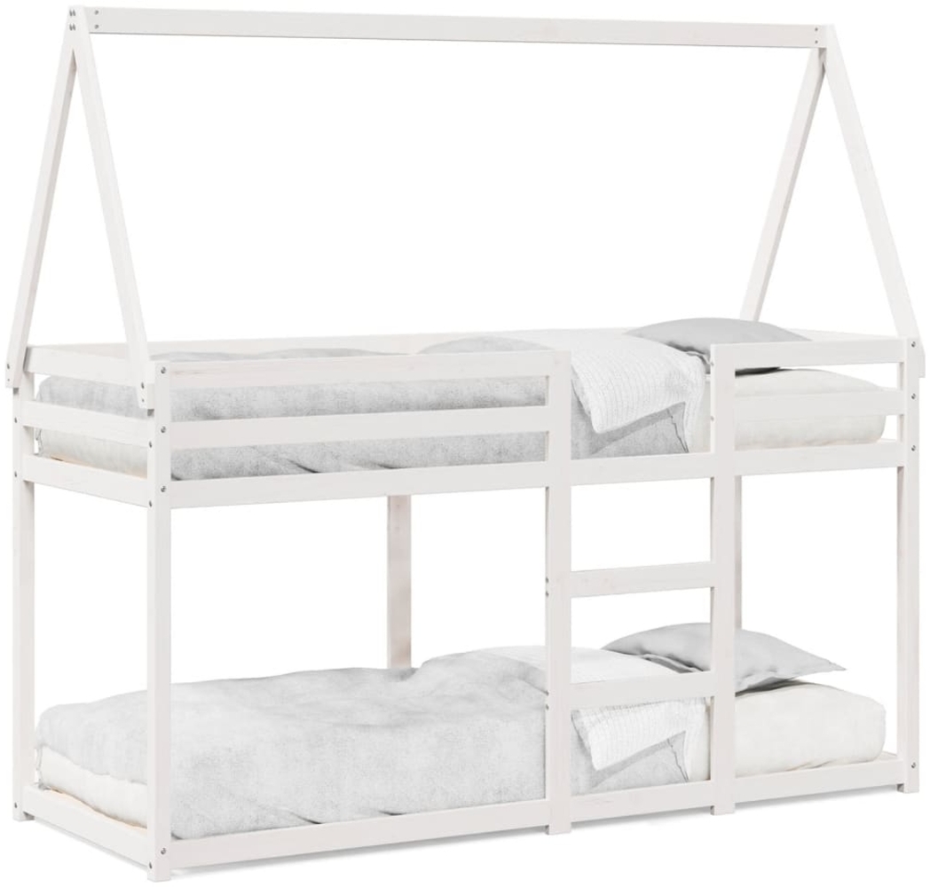 vidaXL Etagenbett mit Dach Weiß 90x200 cm Massivholz Kiefer 3282077 Bild 1