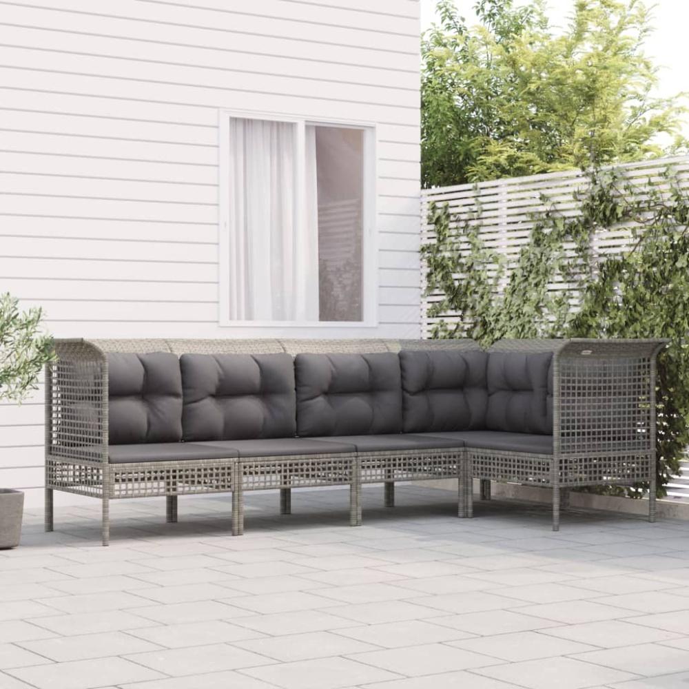 vidaXL 5-tlg. Garten-Lounge-Set mit Kissen Grau Poly Rattan 3187507 Bild 1