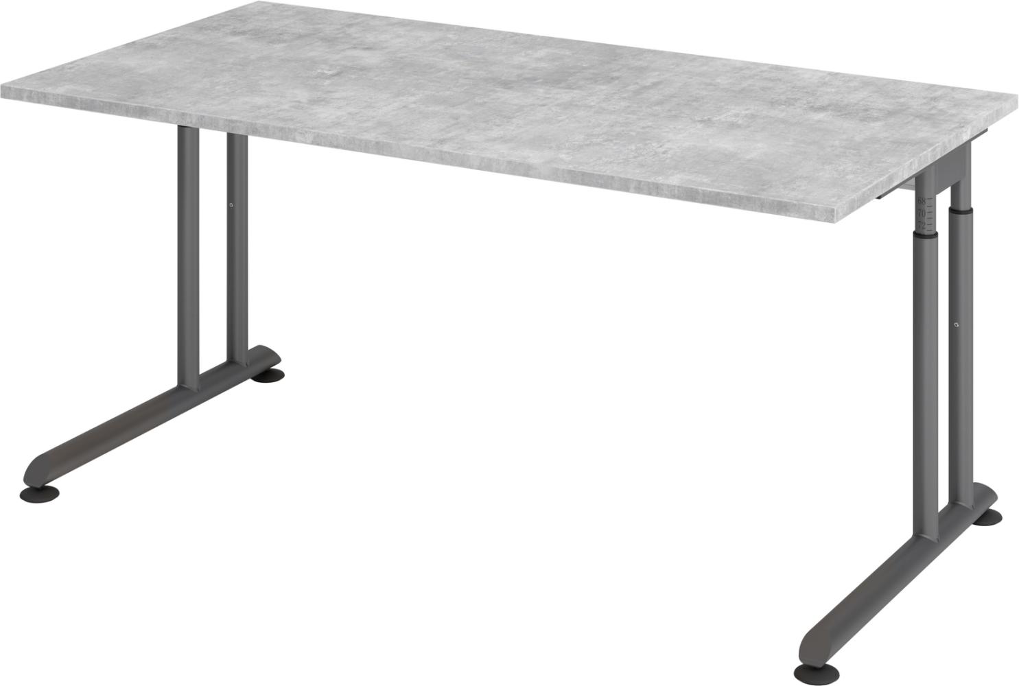 bümö höhenverstellbarer Schreibtisch Z-Serie 160x80 cm in Beton, Gestell in Graphit - PC Tisch für's Büro manuell höhenverstellbar, Computertisch verstellbar, ZS-16-M-G Bild 1