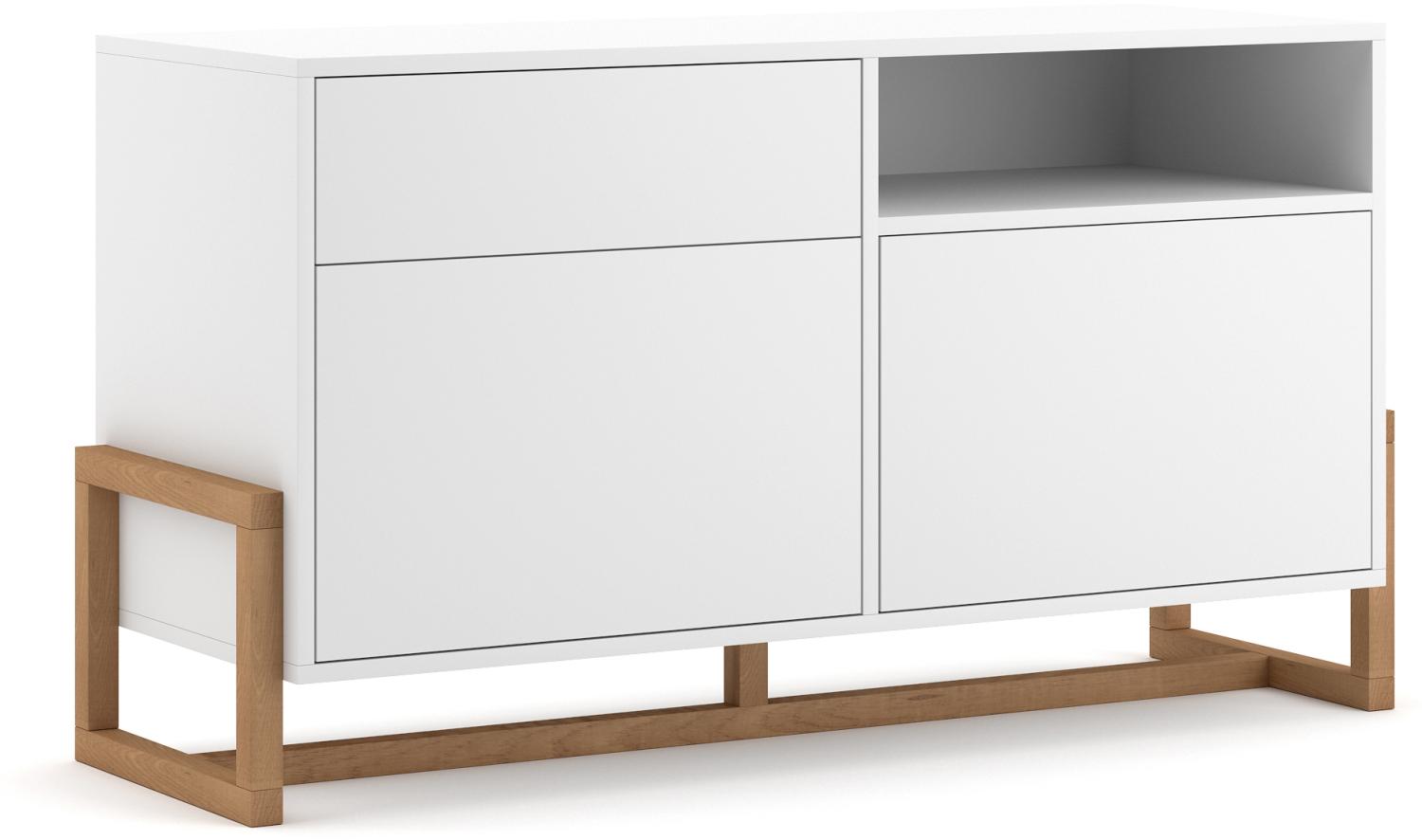 Domando Sideboard Anzio Skandinavisch für Wohnzimmer Breite 120cm, Push-to-open-System, Gestell aus Buche, Weiß Matt Bild 1