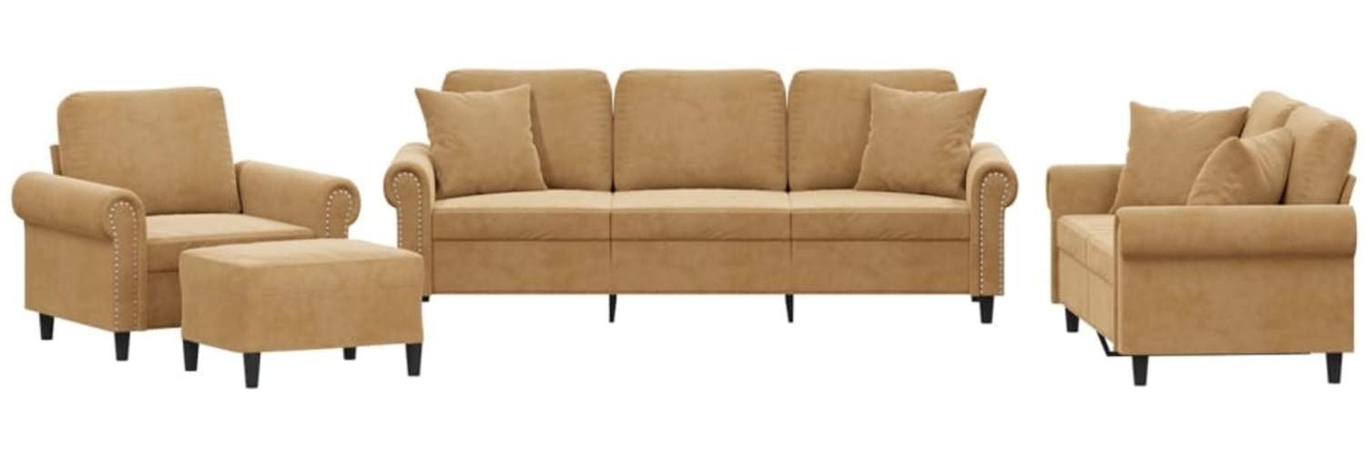 vidaXL 4-tlg. Sofagarnitur mit Kissen Braun Samt 3202207 Bild 1