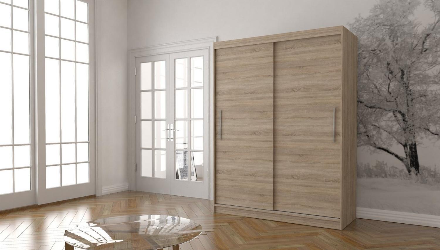 MOEBLO Kleiderschrank LARA 04 (Schwebetürenschrank 2-türig Schrank mit vielen Einlegeböden und Kleiderstange, Gaderobe Schiebtüren Schlafzimmer-Wohnzimmerschrank Modern Design) (BxHxT): 150x200x61 cm Bild 1